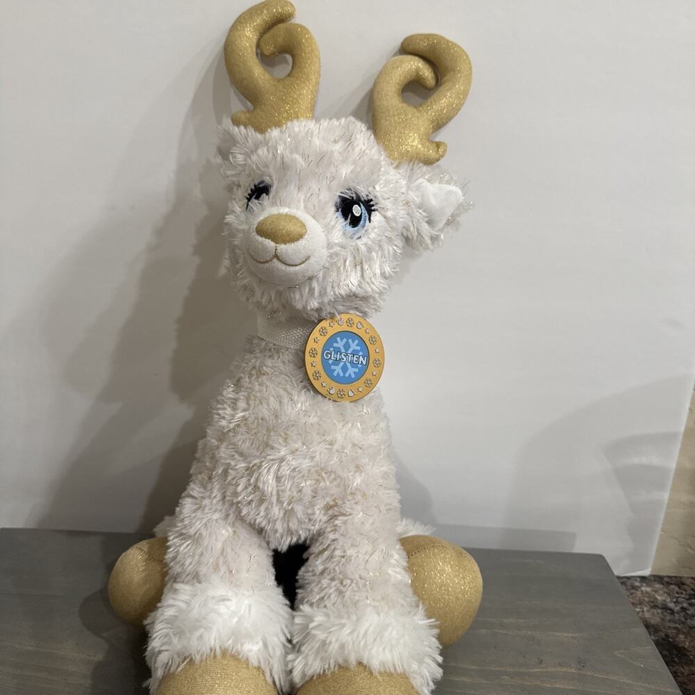 Build a Bear BAB Golden Glisten Reindeer Plush White Gold Stuffed Animal Toy
